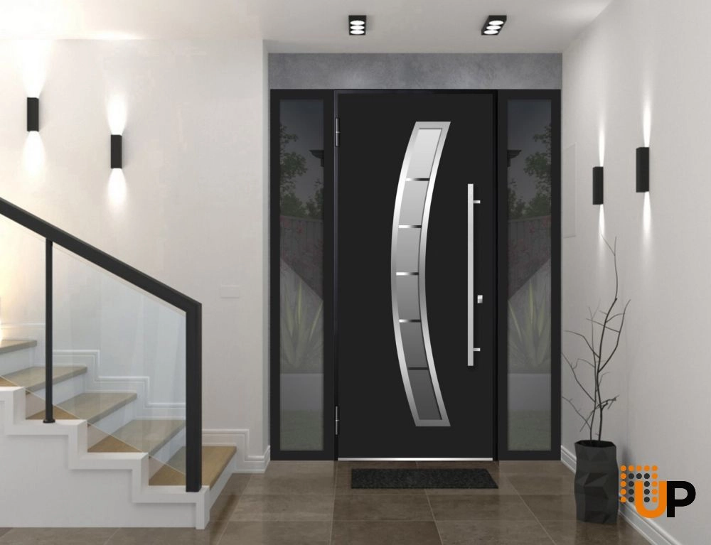 Single swing metal-aluminum modern exterior door with triplex | Deux 6500 Black | 60 x 80 photo#8