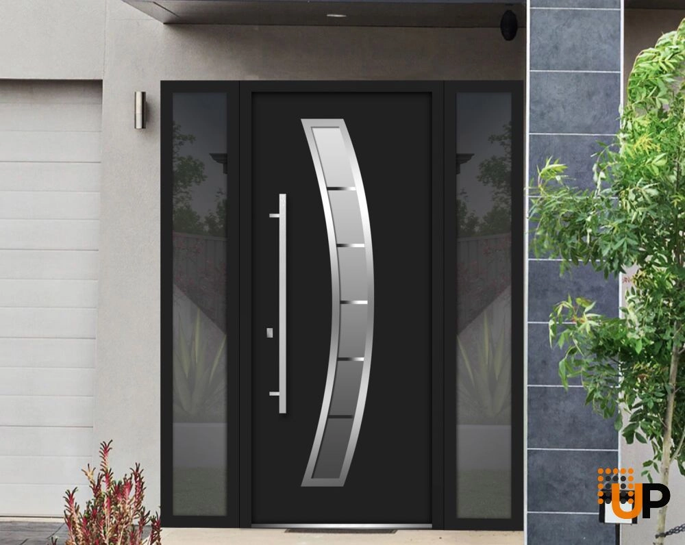 Single swing metal-aluminum modern exterior door with triplex glass | Deux 6500 Black | 64 x 80 photo#8