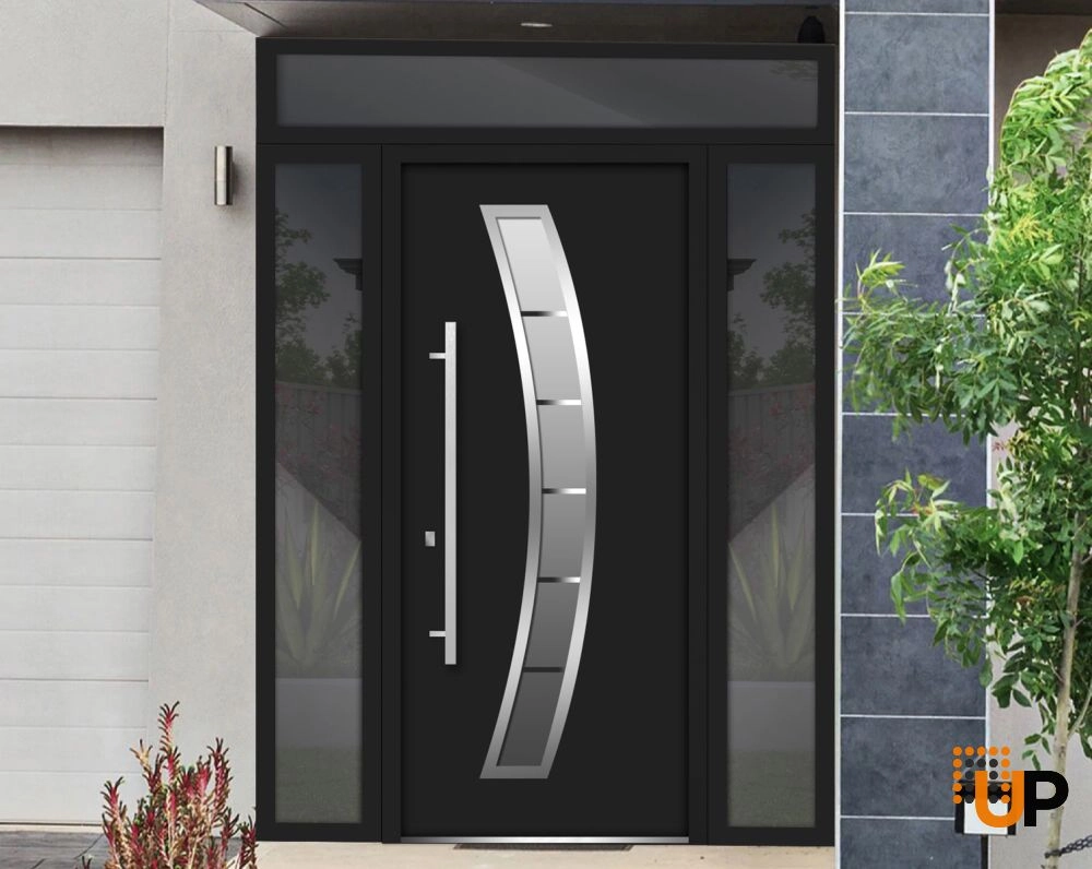 Single swing metal-aluminum modern exterior door with triplex glass | Deux 6500 Black | 68 x 96 photo#8