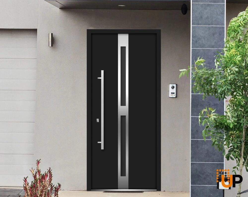 Single swing metal-aluminum modern exterior door with triplex | Deux 1755 Black | 36 x 80 photo#2