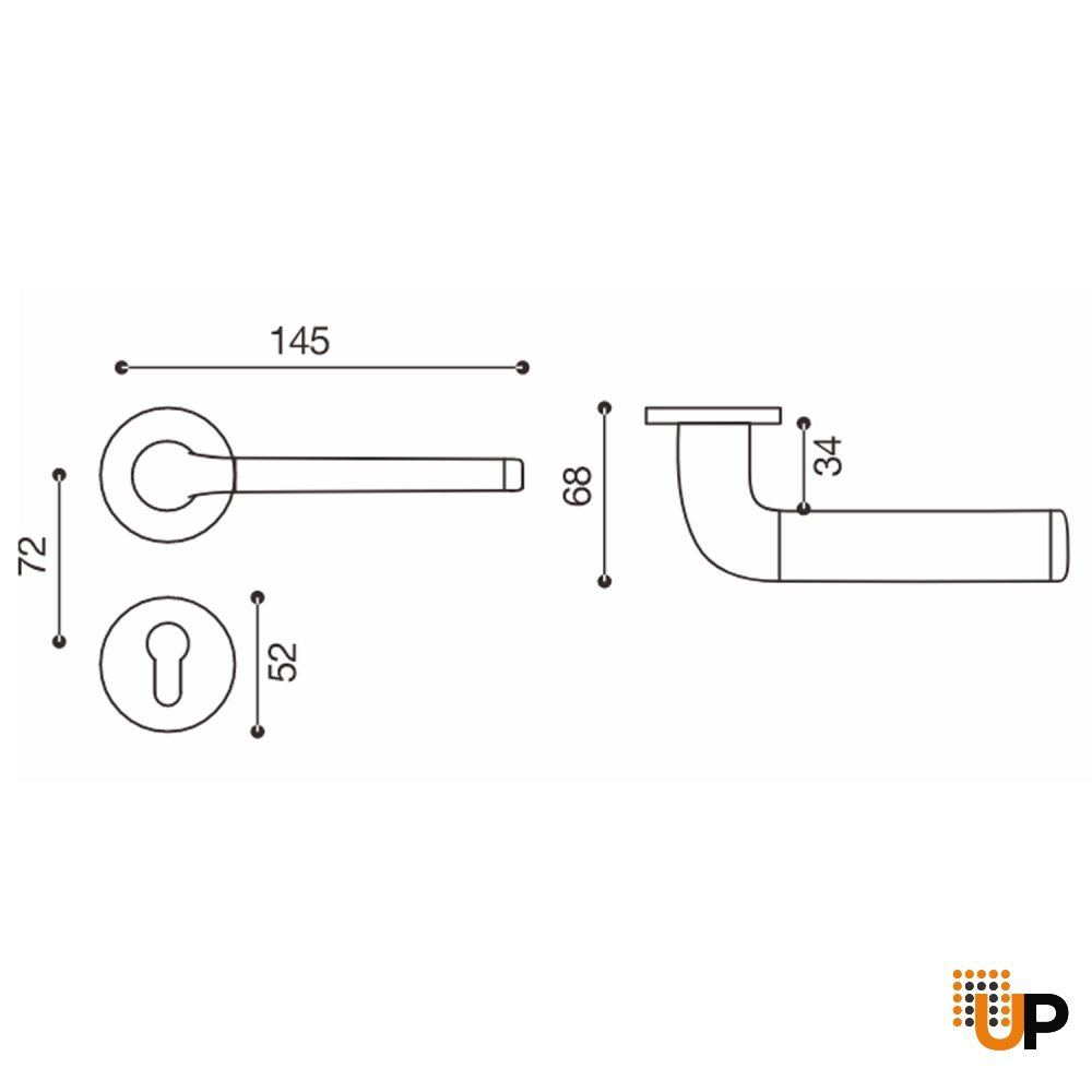 Door Euro Handle RIO for Magnetic Lock, Graphite and Brown Leather, Passage photo#2