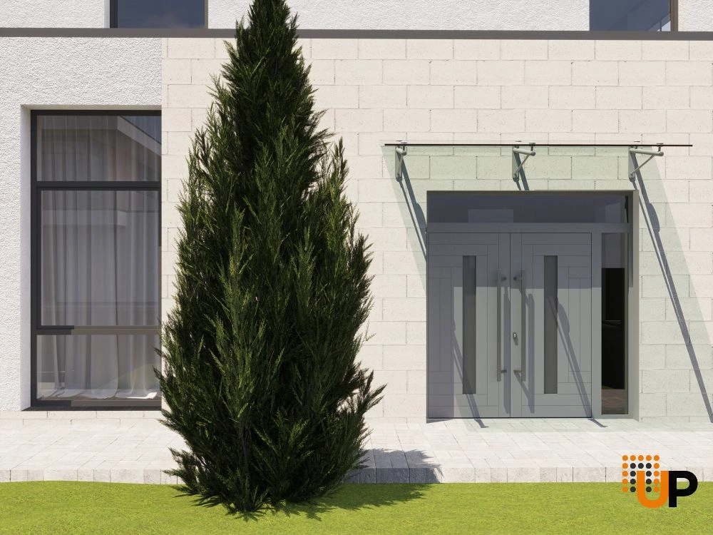 Double swing metal-aluminum modern exterior door with clear-mirrored glass | Ronex 0130 Grey | 84 x 112 (72+12 x 96+16) photo#3