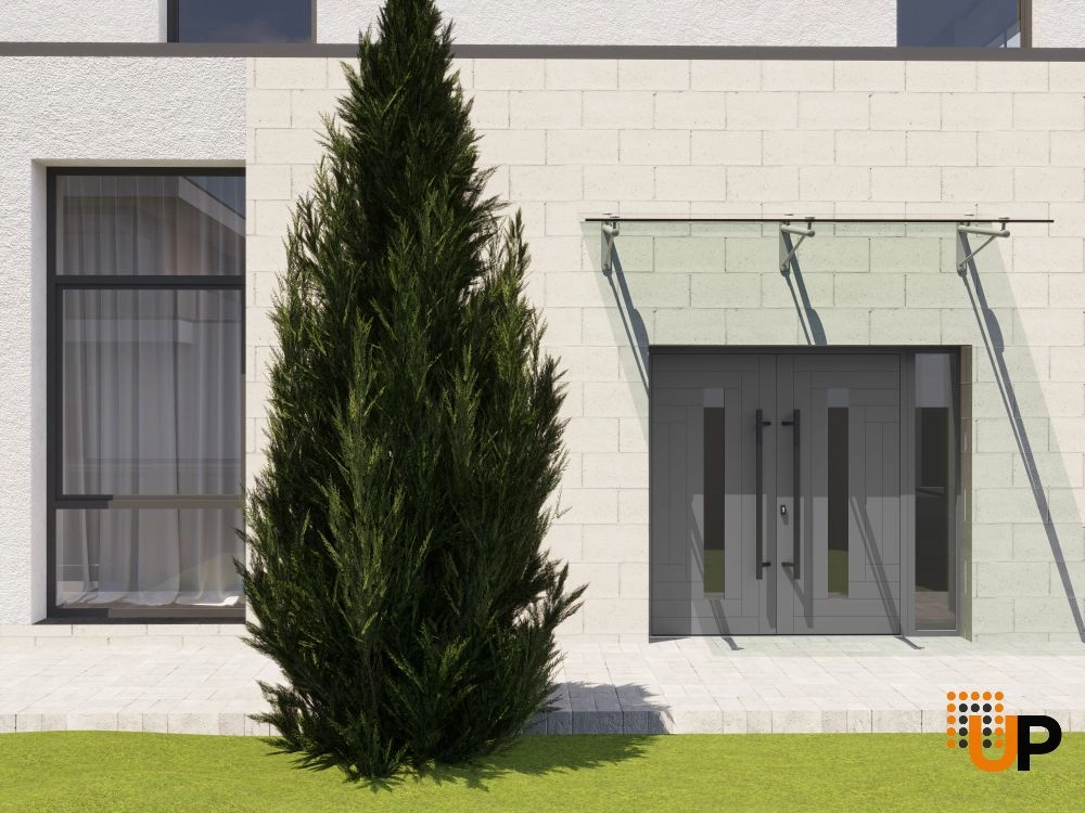 Double swing metal-aluminum modern exterior door with clear-mirrored glass | Ronex 0130 Grey | 86 x 96 (72+14 x 96) photo#3