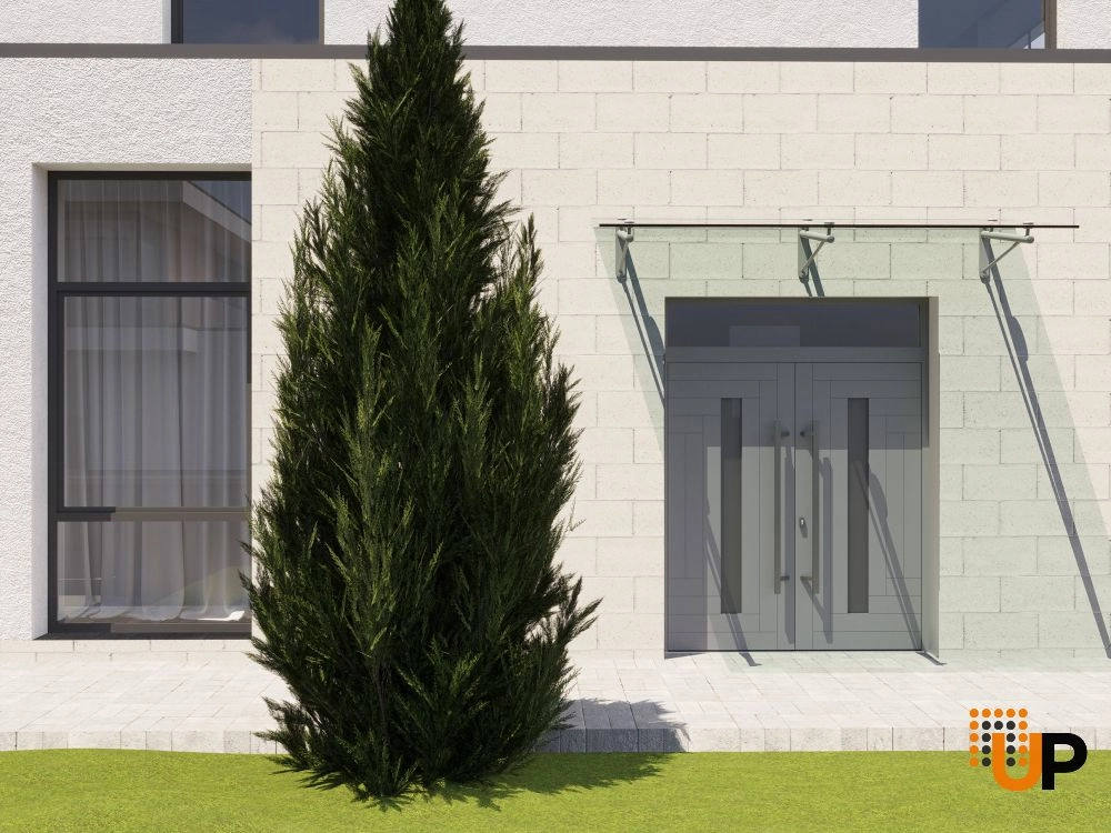 Double swing metal-aluminum modern exterior door with clear-mirrored glass | Ronex 0130 Grey | 72 x 94 (72 x 80+14) photo#3