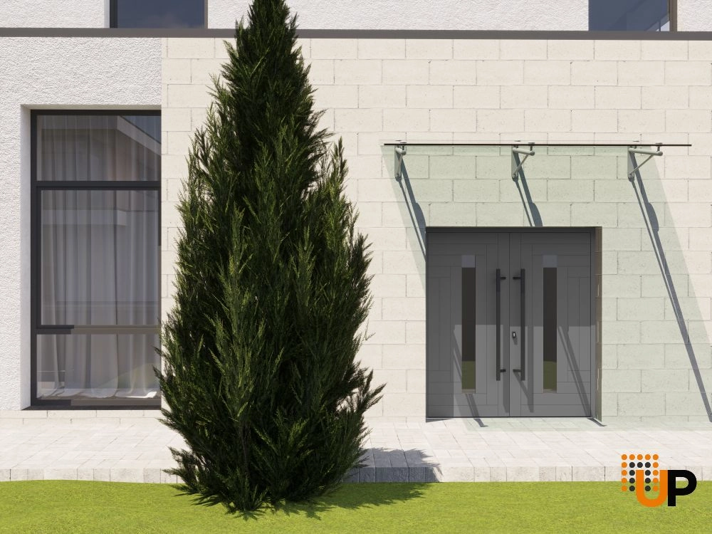 Double swing metal-aluminum modern exterior door with clear-mirrored glass | Ronex 0130 Grey | 72 x 96 (72 x 96) photo#3