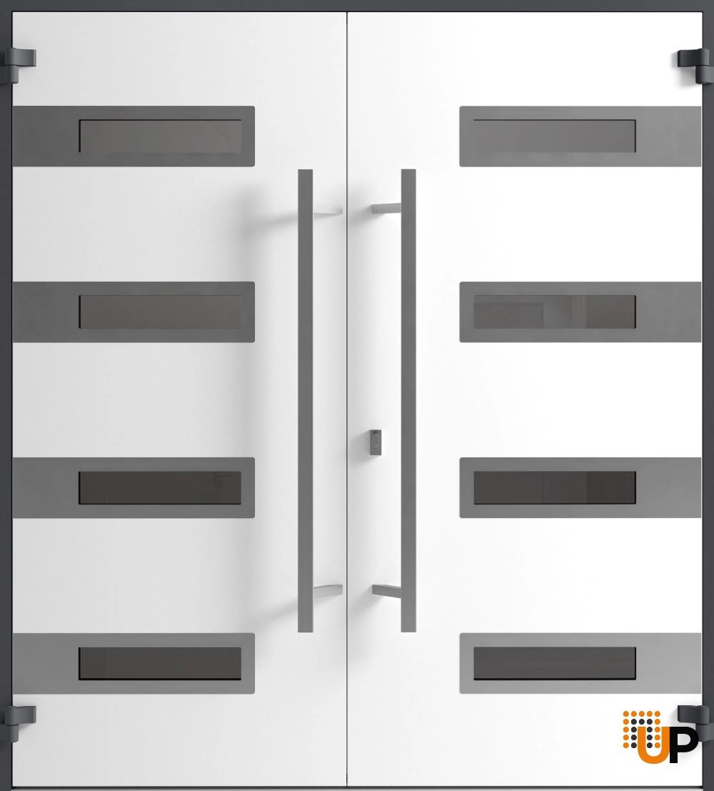 Double swing metal-aluminum modern exterior door with clear-mirrored glass | Ronex 0131 Black Enamel | 72 x 80 (72 x 80) photo#2
