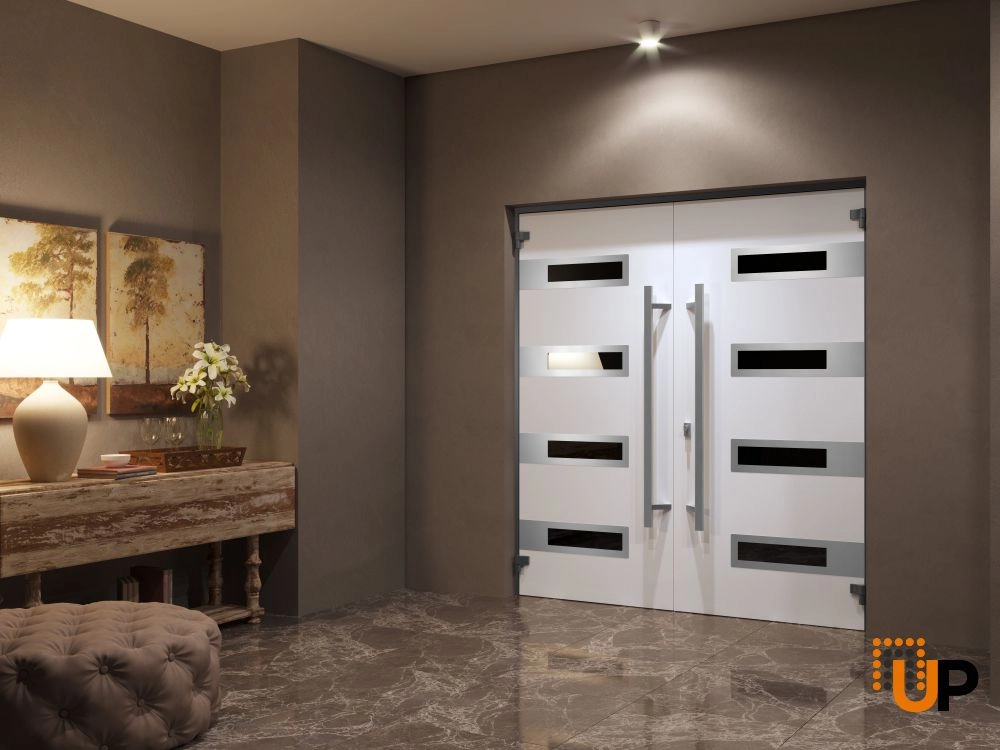 Double swing metal-aluminum modern exterior door with clear-mirrored glass | Ronex 0131 Black Enamel | 72 x 80 (72 x 80) photo#4
