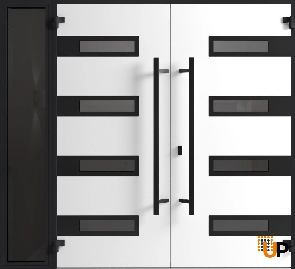 Double swing metal-aluminum modern exterior door with clear-mirrored glass | Ronex 0131 Grey | 86 x 80 (72+14 x 80) photo#2
