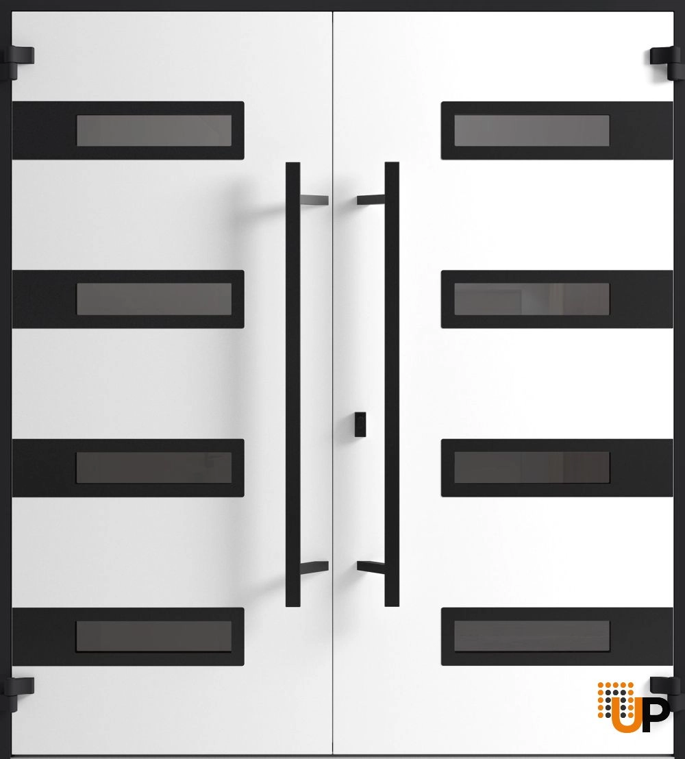 Double swing metal-aluminum modern exterior door with clear-mirrored glass | Ronex 0131 Grey | 72 x 80 (72 x 80) photo#2