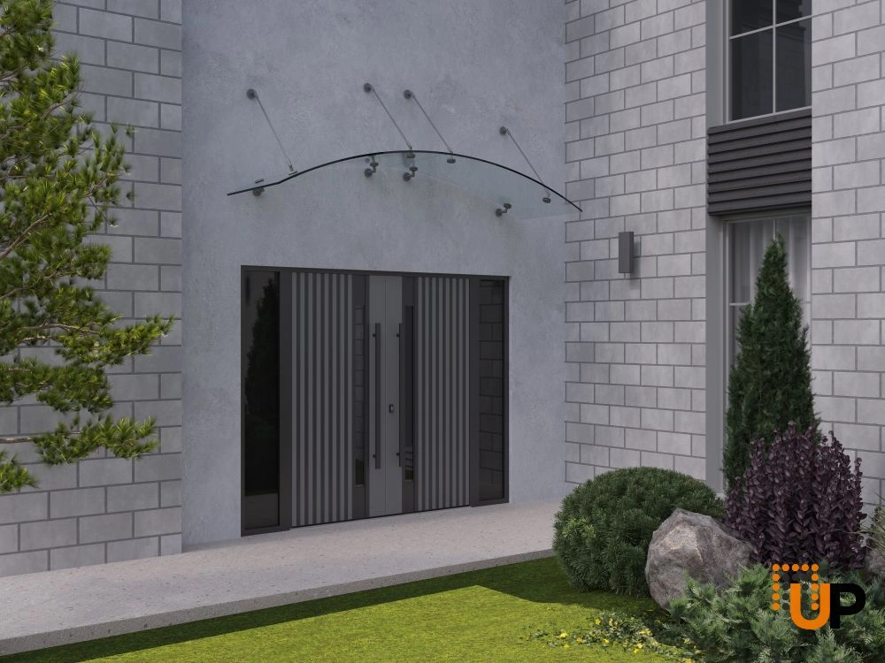Double swing metal-aluminum modern exterior door with clear-mirrored glass | Ronex 0144 Grey | 100 x 80 (14+72+14 x 80) photo#3