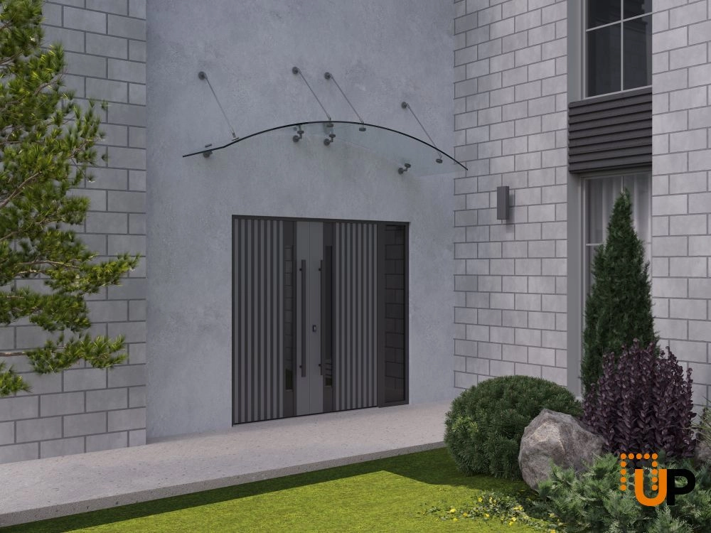Double swing metal-aluminum modern exterior door with clear-mirrored glass | Ronex 0144 Grey | 84 x 80 (72+12 x 80) photo#3