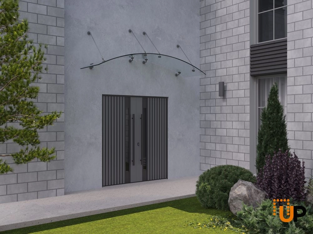 Double swing metal-aluminum modern exterior door with clear-mirrored glass | Ronex 0144 Grey | 72 x 80 (72 x 80) photo#3