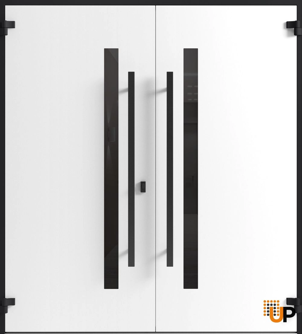 Double swing metal-aluminum modern exterior door with clear-mirrored glass | Ronex 0144 Grey | 72 x 96 (72 x 96) photo#2