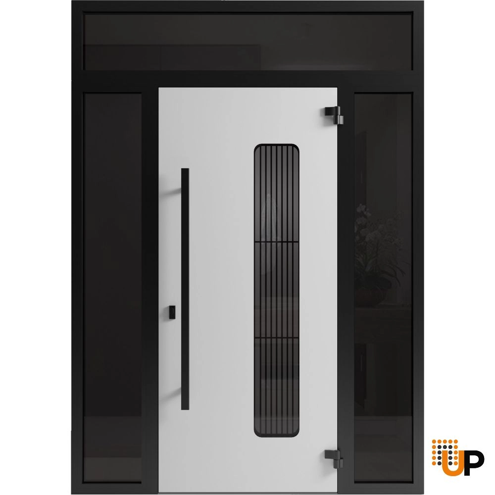 Single swing metal-aluminum modern exterior door with triplex | Ronex 0511 Bronze Oak | 60 x 92 (12+36+12 x 80+12) photo#2