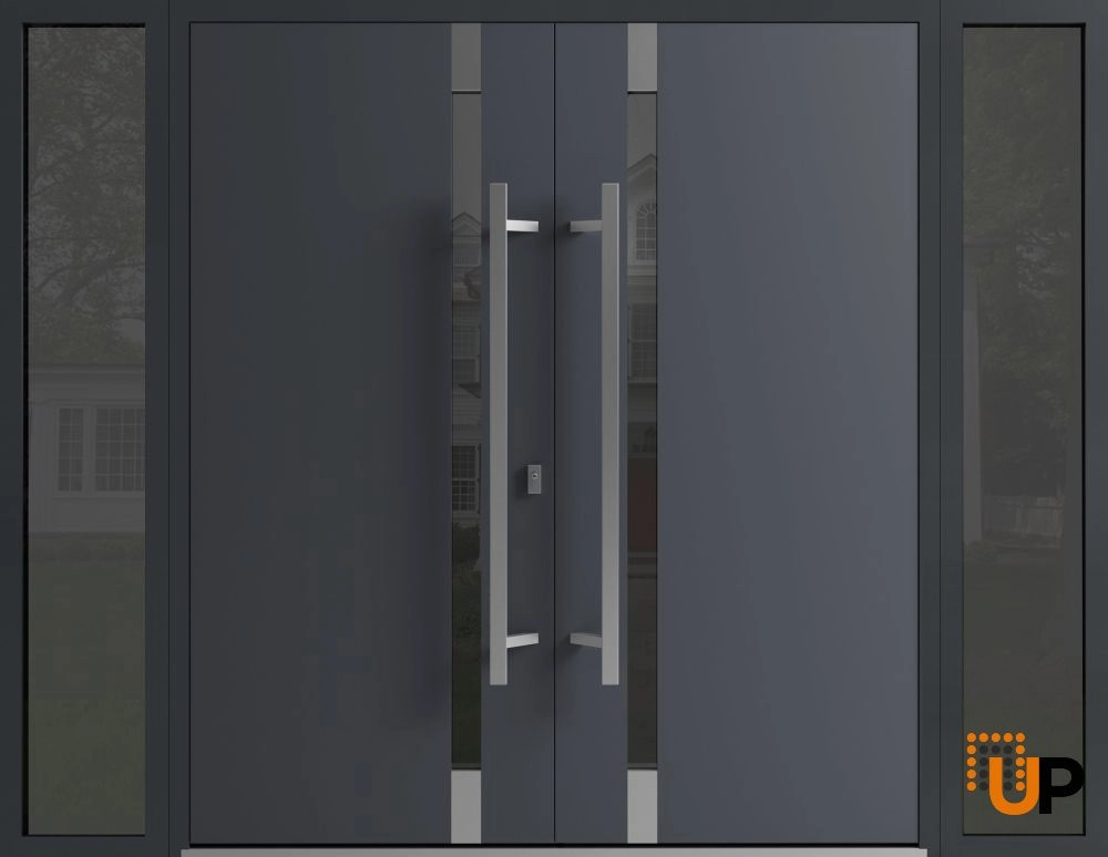 Ronex 1011 exterior aluminum double door 100x96 (14+72+14x96) grey steel Photo #1