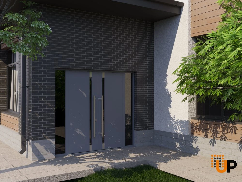 Ronex 1011 exterior aluminum double door 104x96 (16+72+16x96) grey steel Photo #3
