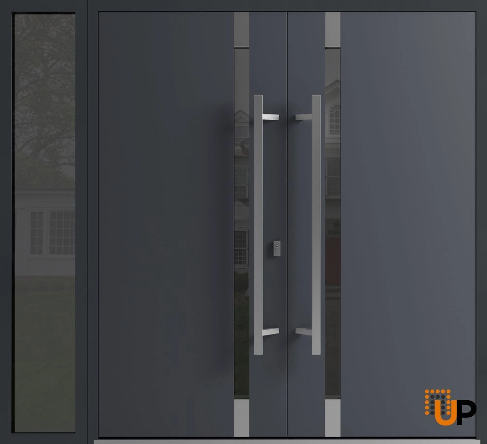 Ronex 1011 exterior aluminum double door 84x96 (72+12x96) grey steel Photo #1