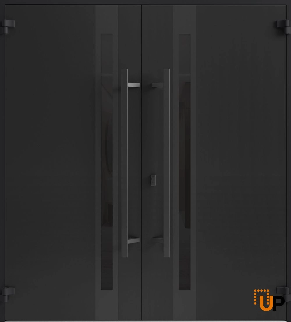 Double swing metal-aluminum modern exterior door with clear-mirrored glass | Ronex 1033 Teak | 72 x 80 (72 x 80) photo#2