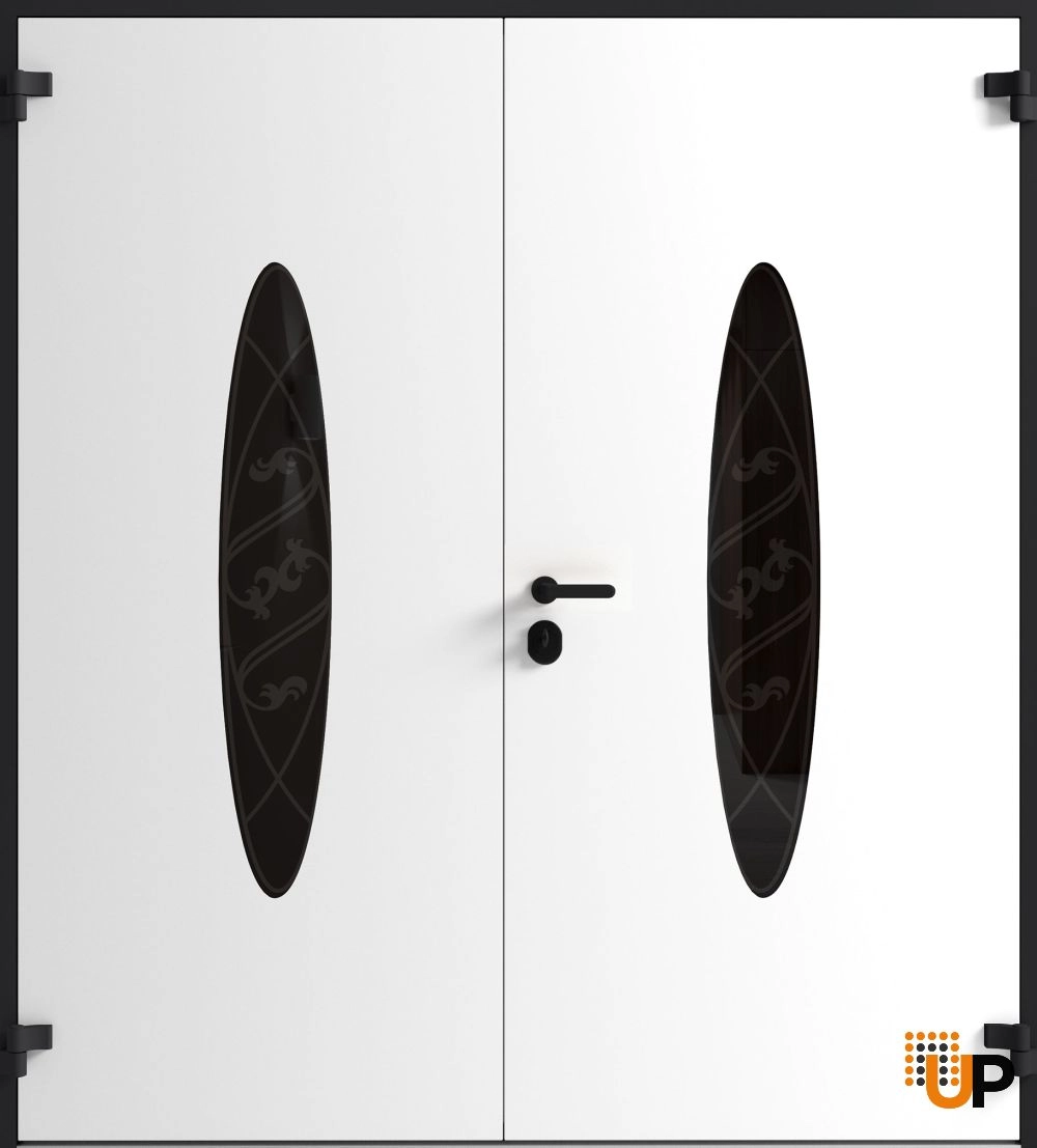 Double swing metal-aluminum modern exterior door with clear-mirrored glass | Ronex 1277 Black Enamel | 72 x 80 (72 x 80) photo#2