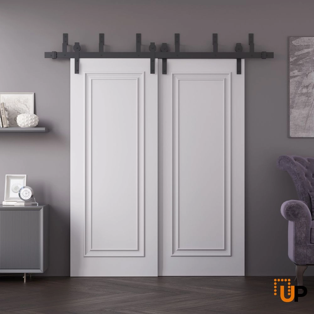 Double solid wood with honeycomb sliding interior barn bypass door | Royal 9811 White | 36 x 80 photo#2