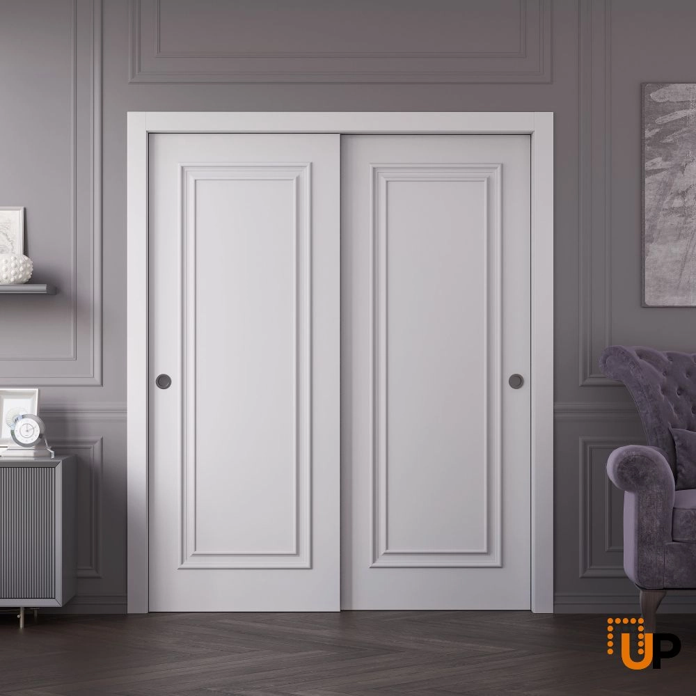 Double solid wood with honeycomb sliding interior closet bypass door | Royal 9811 White | 36 x 80 photo#2