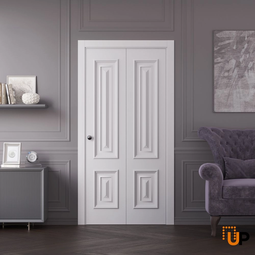 2 folding panels solid wood with honeycomb sliding interior bi-fold door | Royal 9822 White | 36 x 80 photo#2
