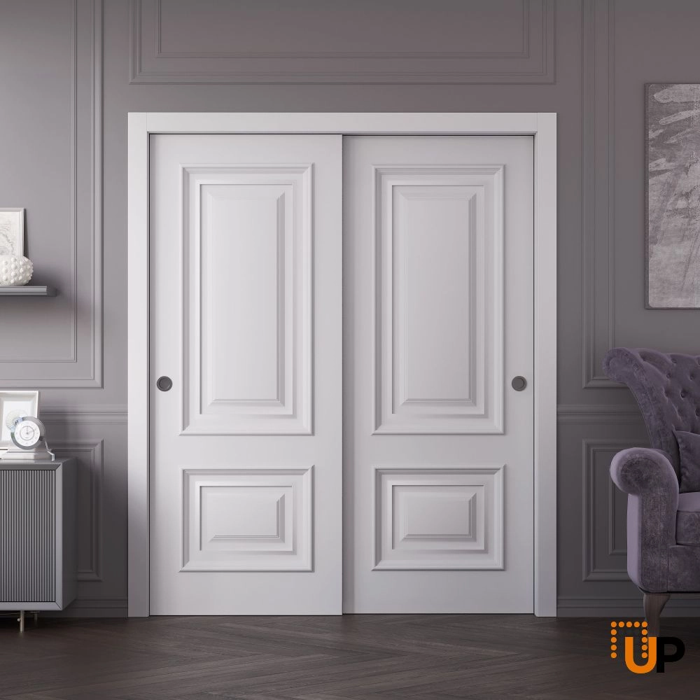 Double solid wood with honeycomb sliding interior closet bypass door | Royal 9822 White | 36 x 80 photo#2