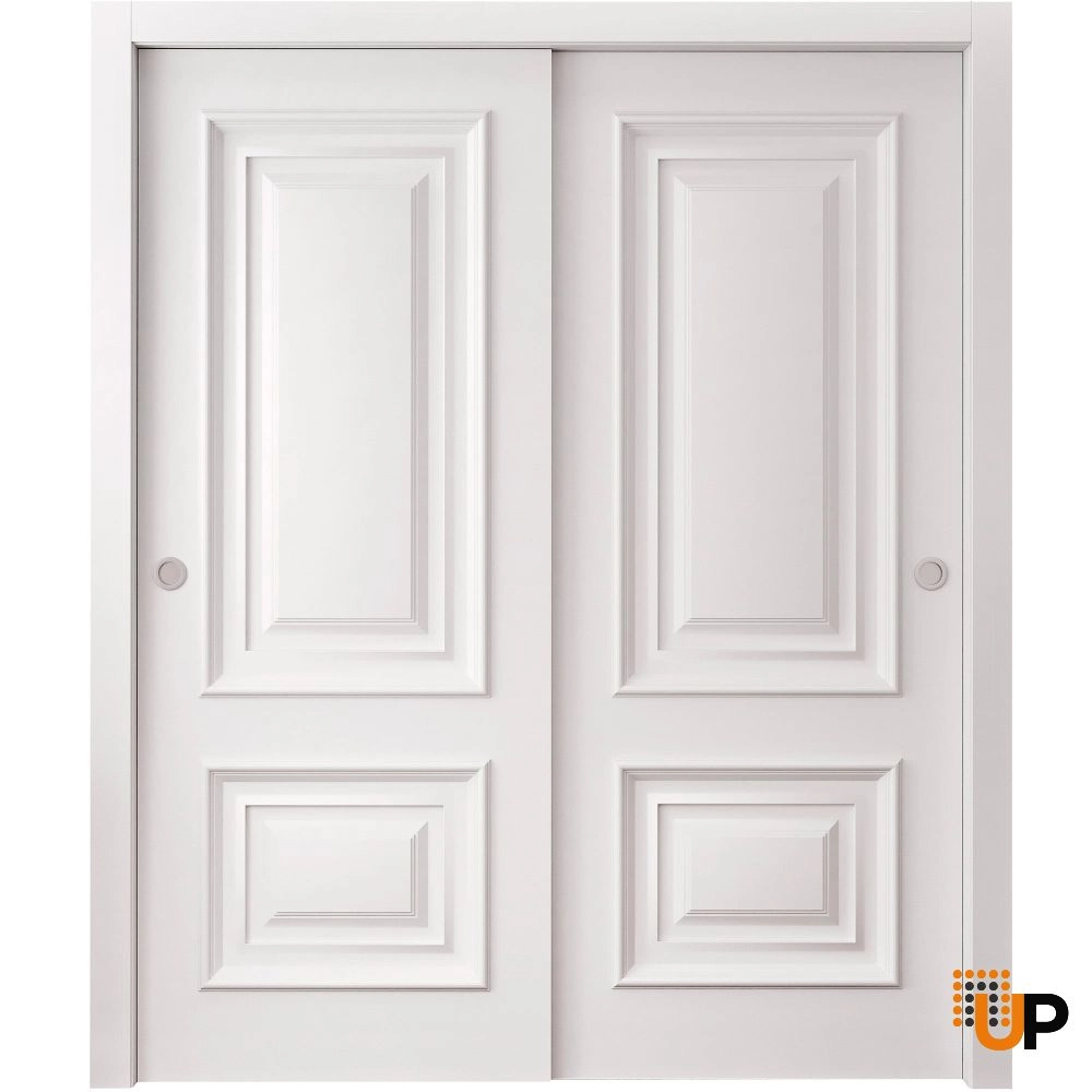 Double solid wood with honeycomb sliding interior closet bypass door | Royal 9822 White | 48 x 84 photo#2