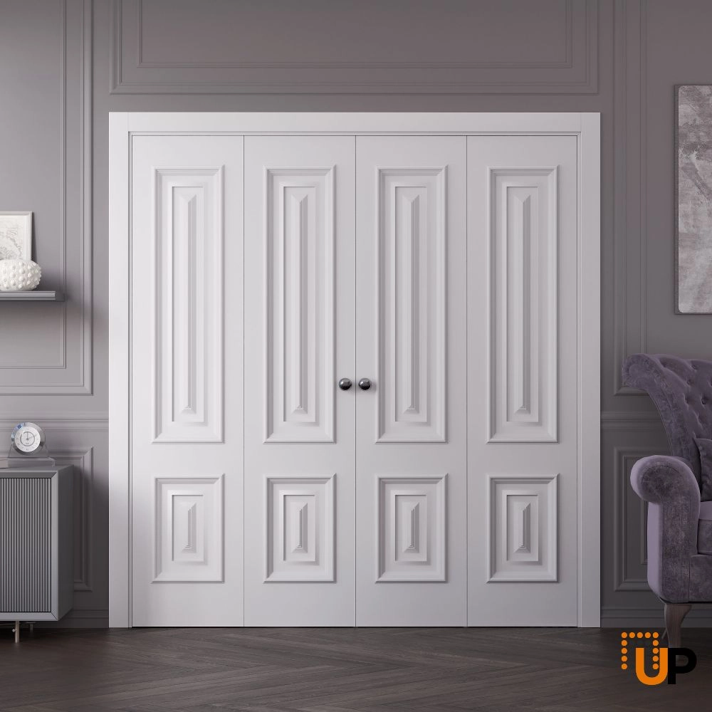 4 folding panels solid wood with honeycomb sliding interior bi-fold double door | Royal 9822 White | 72 x 80 photo#2