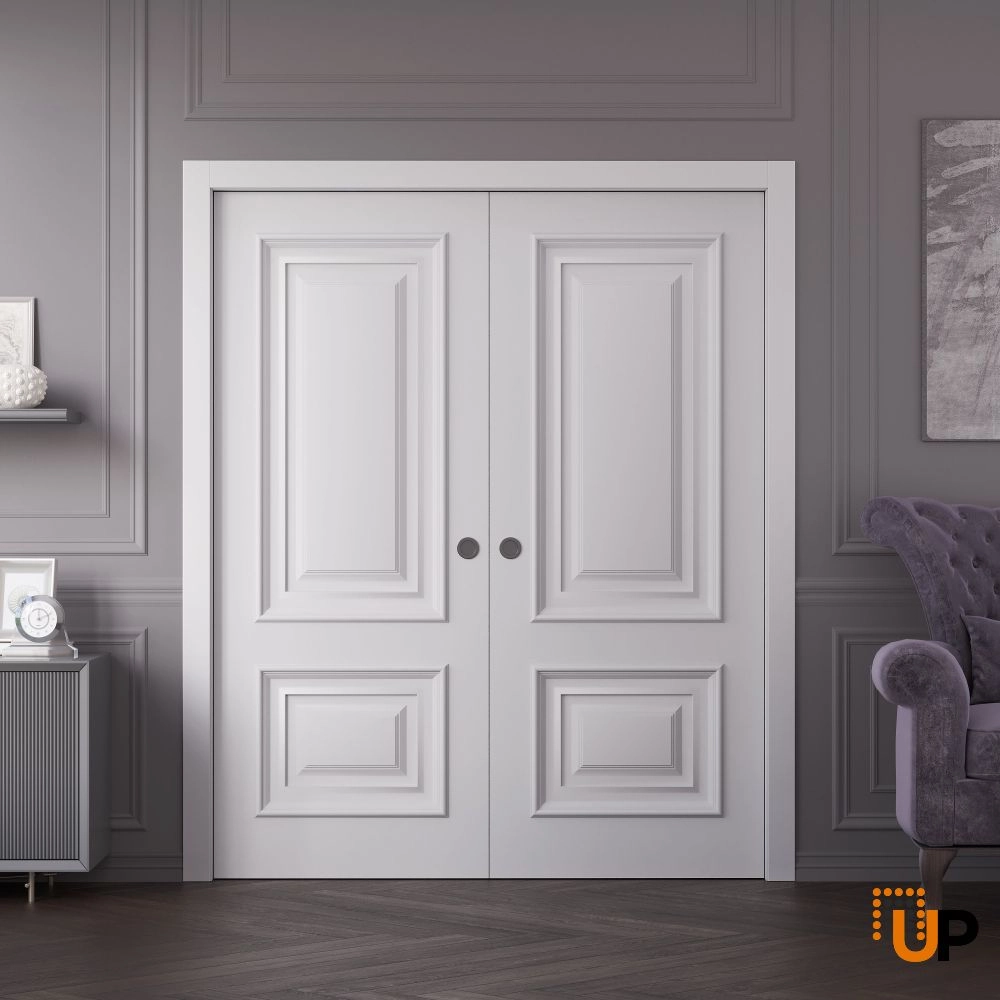 Double solid wood with honeycomb sliding interior pocket double door | Royal 9822 White | 36 x 80 photo#2
