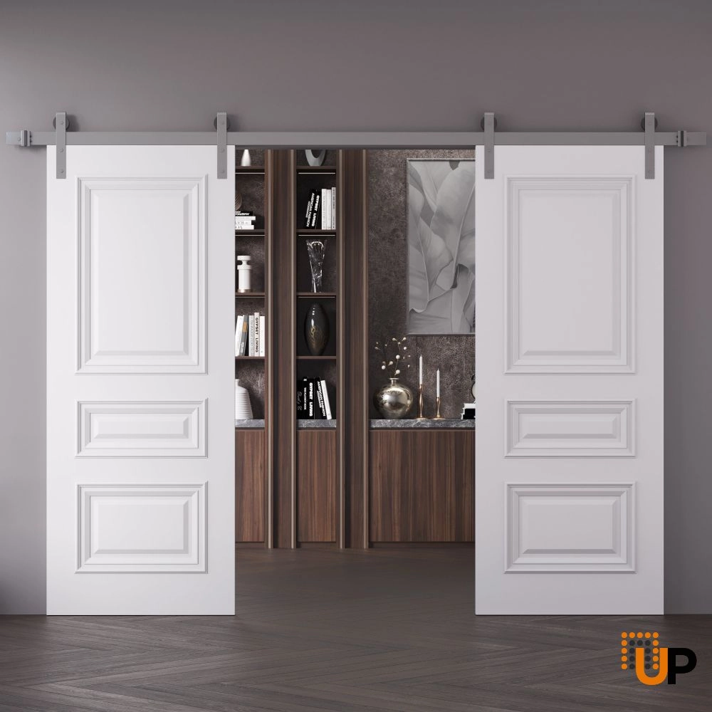 Double solid wood with honeycomb sliding classic interior barn double door | Royal 9833 White | 36 x 80 photo#2