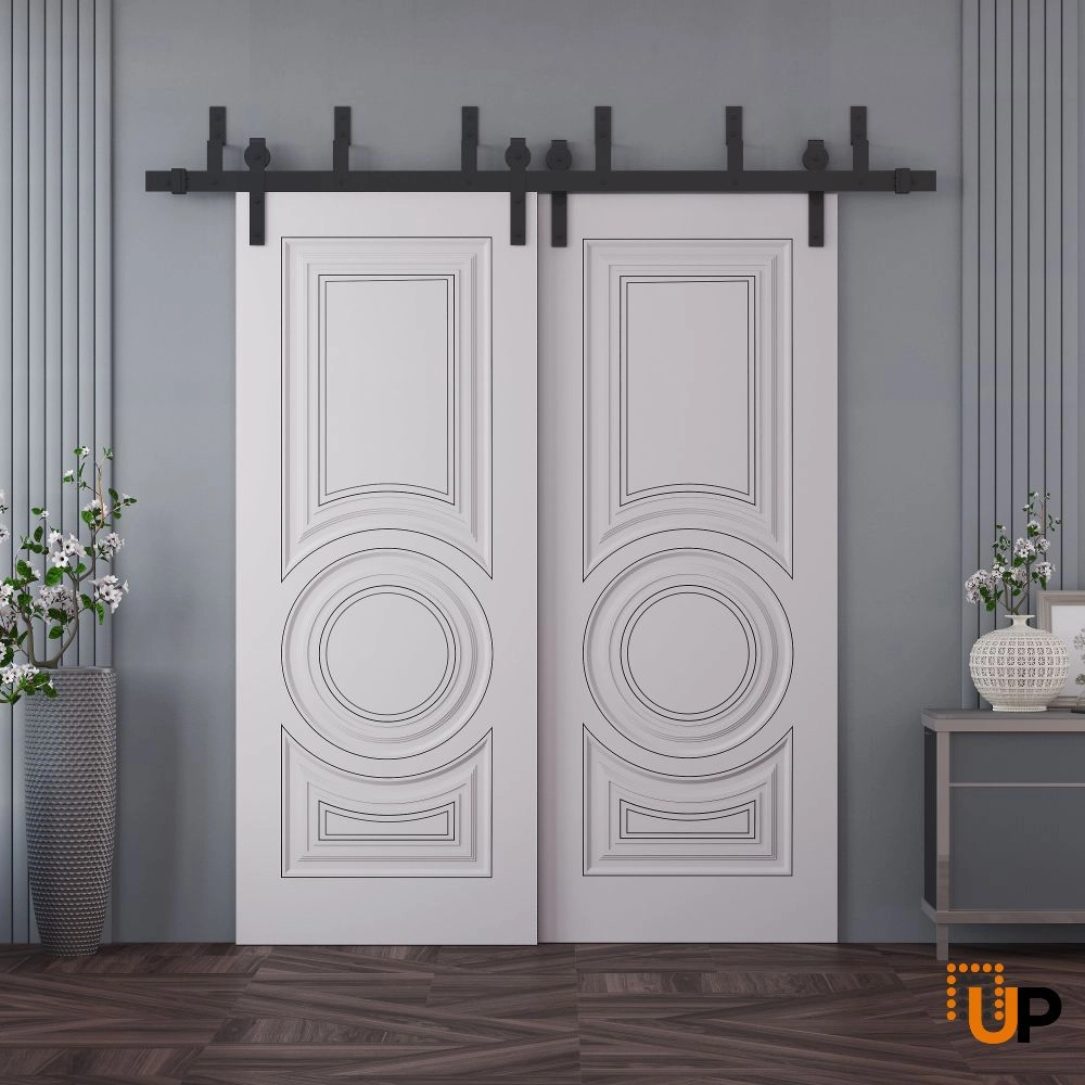 Double solid wood with honeycomb sliding interior barn bypass door | Royal 9855 White | 36 x 80 photo#2