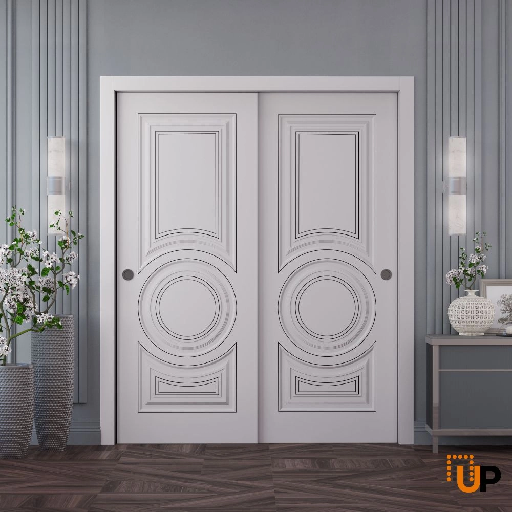 Double solid wood with honeycomb sliding interior closet bypass door | Royal 9855 White | 36 x 80 photo#2