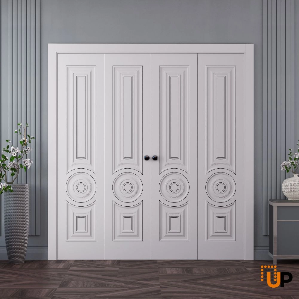 4 folding panels solid wood with honeycomb sliding interior bi-fold double door | Royal 9855 White | 72 x 80 photo#2