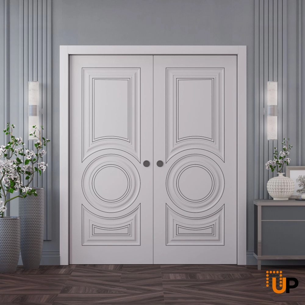 Double solid wood with honeycomb sliding interior pocket double door | Royal 9855 White | 36 x 80 photo#2