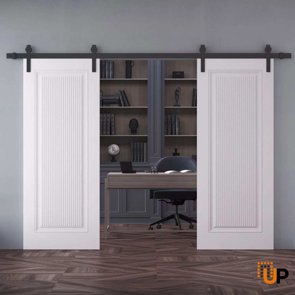 Double solid wood with honeycomb sliding classic interior barn double door | Royal 9888 White | 36 x 80 photo#2