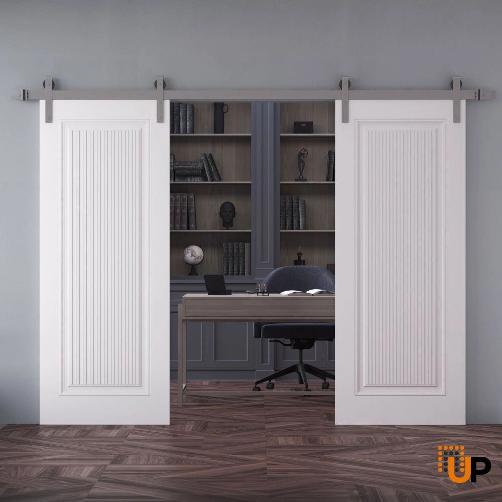 Double solid wood with honeycomb sliding classic interior barn double door | Royal 9888 White | 36 x 80 photo#2