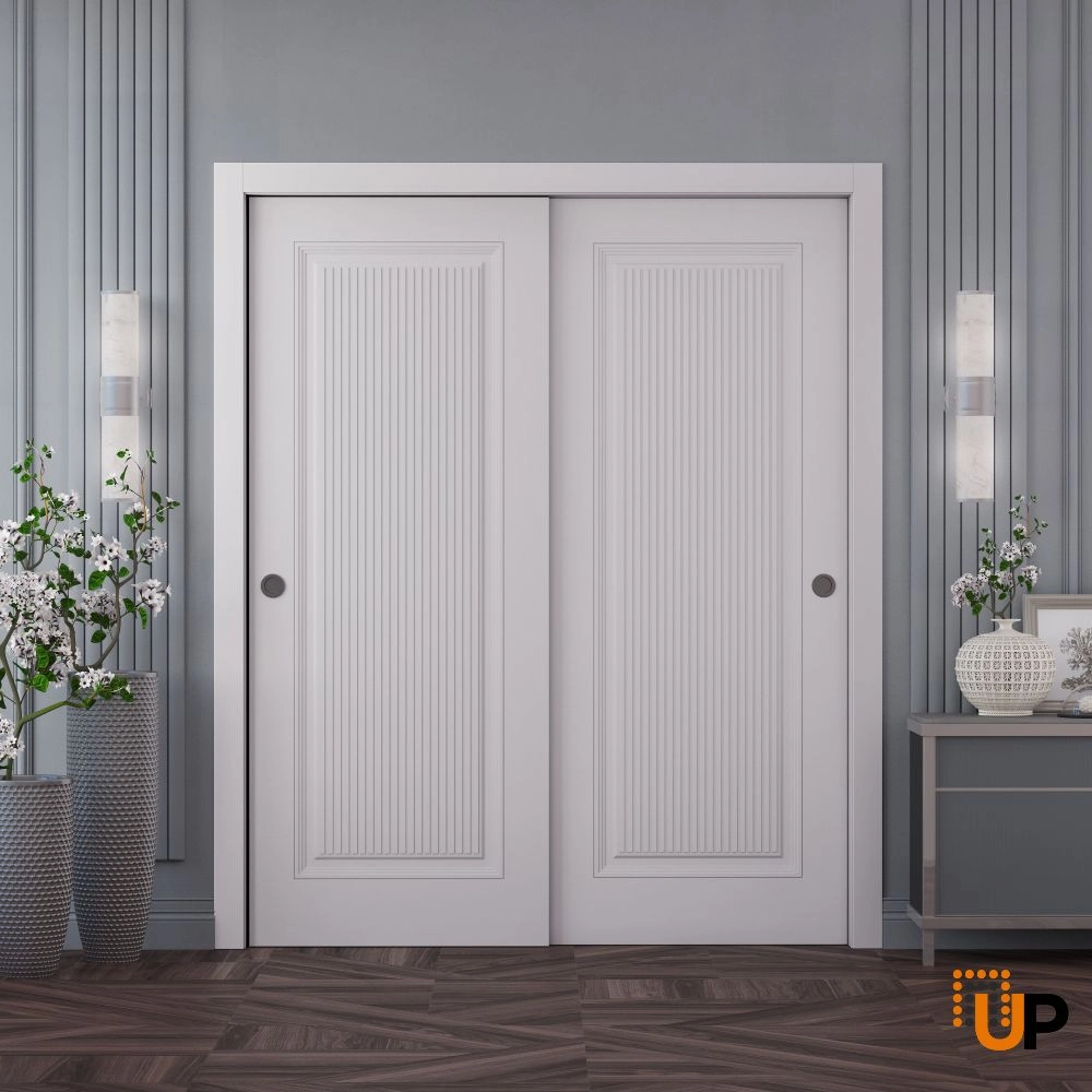 Double solid wood with honeycomb sliding interior closet bypass door | Royal 9888 White | 36 x 80 photo#2
