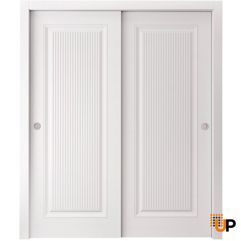 Double solid wood with honeycomb sliding interior closet bypass door | Royal 9888 White | 72 x 84 photo#2