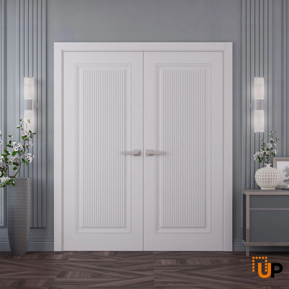 Double solid wood with honeycomb interior swing double door | Royal 9888 White | 84 x 84 photo#2