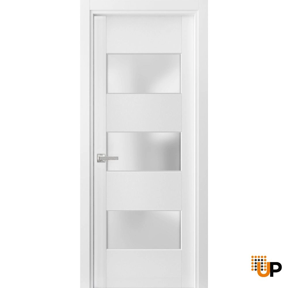 Single solid core modern interior swing door with frosted glass | Lucia 4070 White | 18 x 80 photo#1