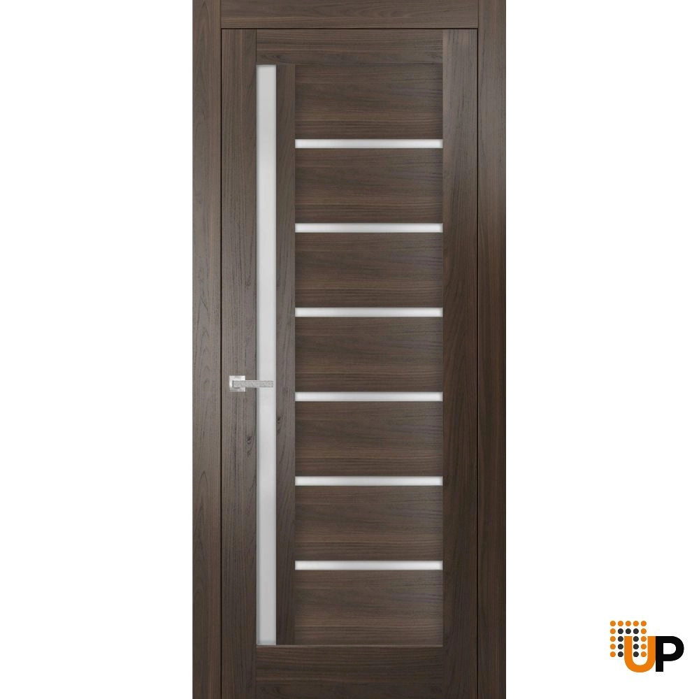 Single mdf modern interior swing door with frosted glass | Quadro 4088  Chocolate Ash | 18 x 80 photo#1