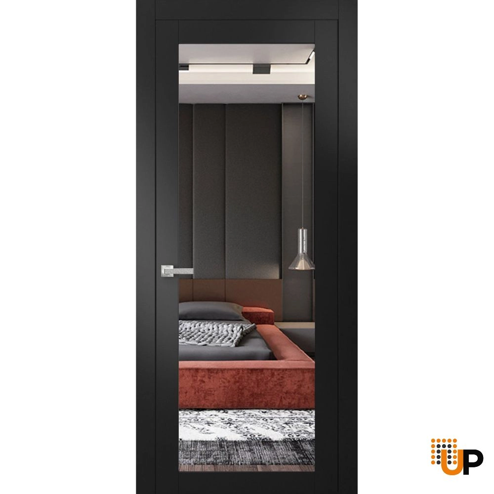 Single solid core luxury interior swing door with mirror glass | Lucia 1299 Black Matte | 18 x 80 photo#1