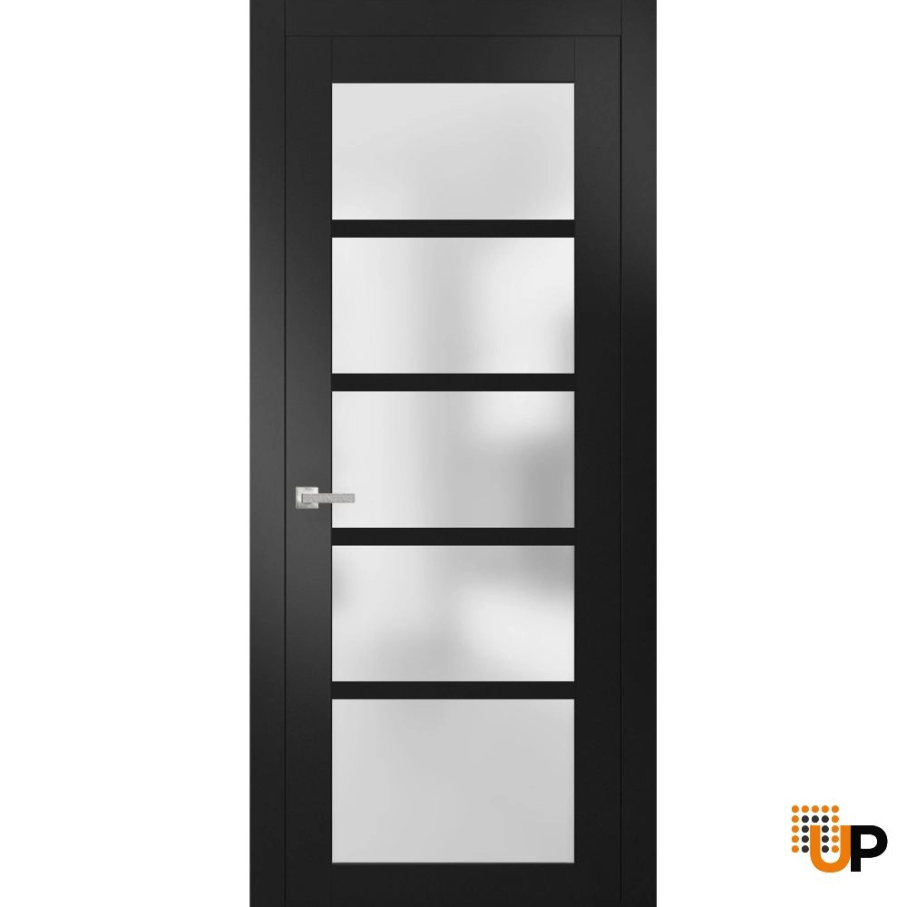 Single mdf luxury interior swing door with frosted glass | Quadro 4002  Black Matte | 18 x 80 photo#1
