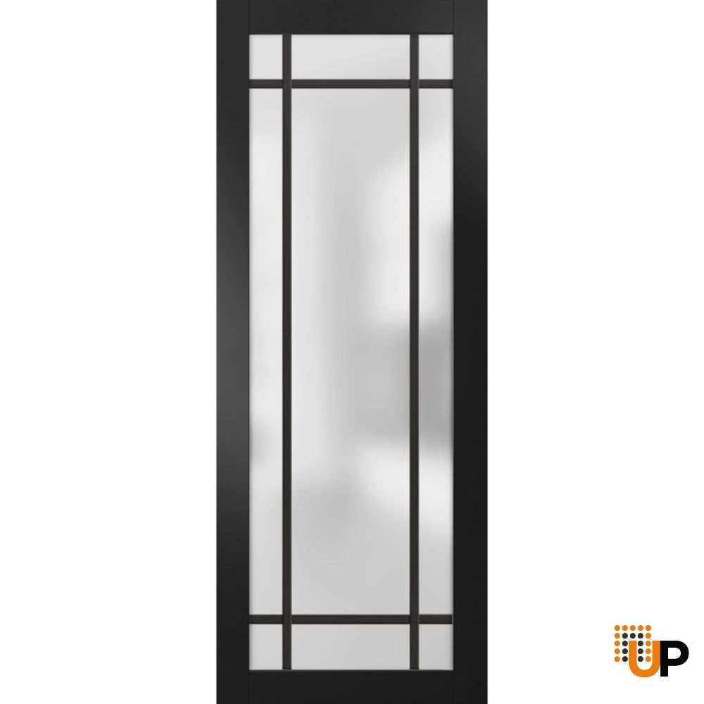Single solid core luxury interior door slab with frosted glass | Planum 2112 Black Matte | 18 x 80 photo#1