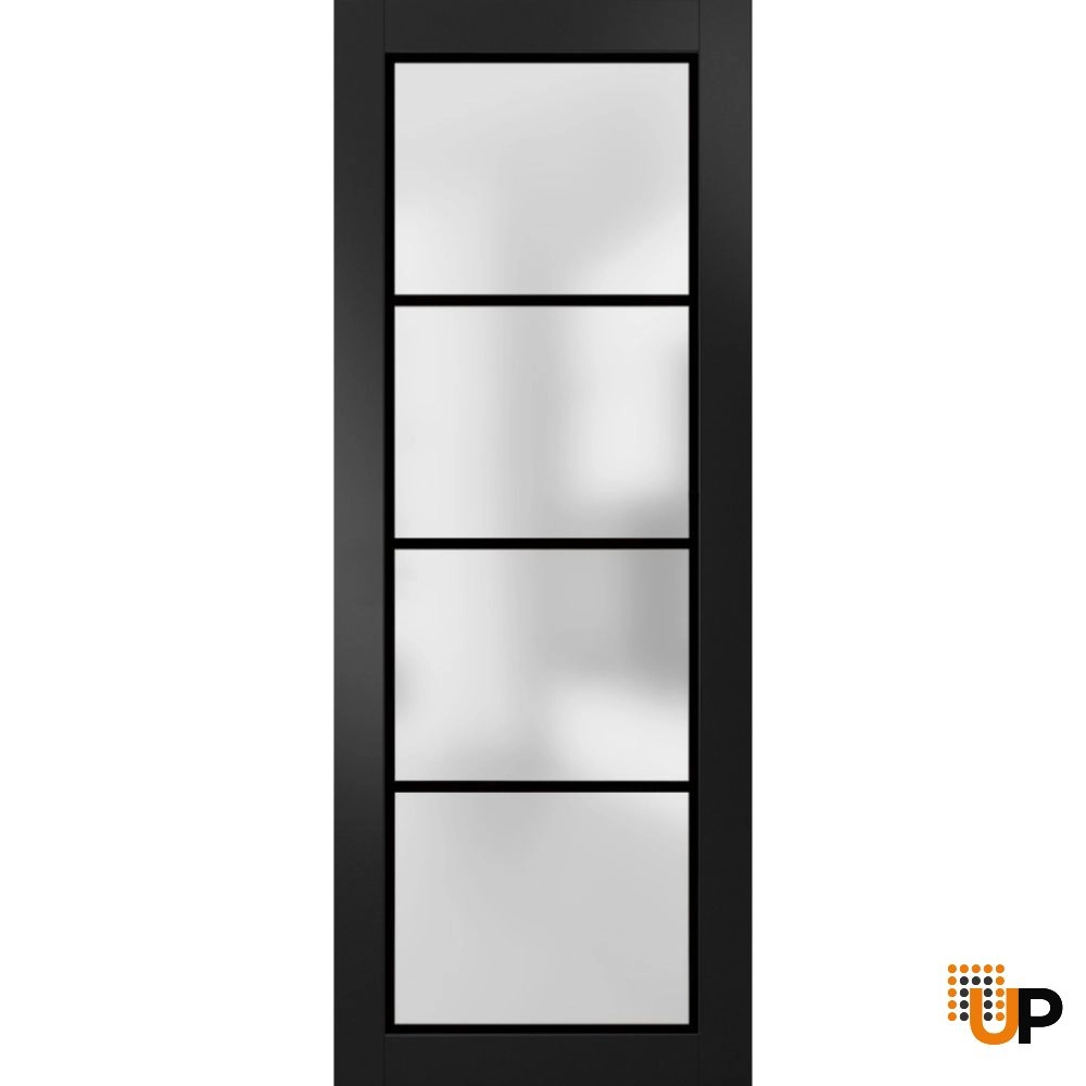 Single solid core luxury interior door slab with frosted glass | Planum 2132 Black Matte | 18 x 80 photo#1