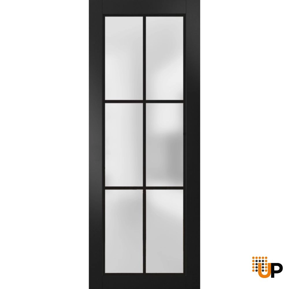 Single solid core luxury interior door slab with frosted glass | Planum 2122 Black Matte | 18 x 80 photo#1