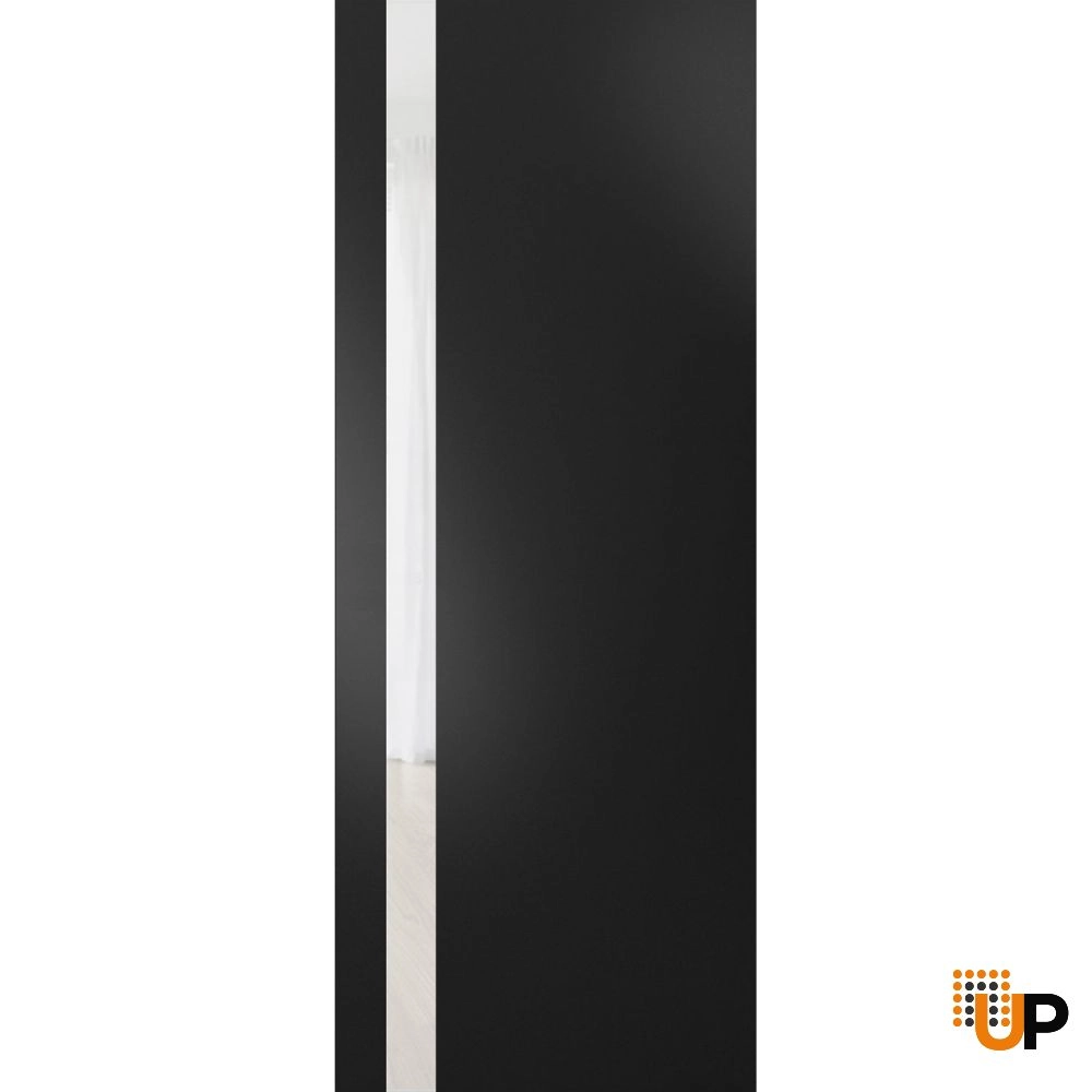 Single solid core interior door slab with frosted glass | Planum 0040 Black Matte | 18 x 80 photo#1