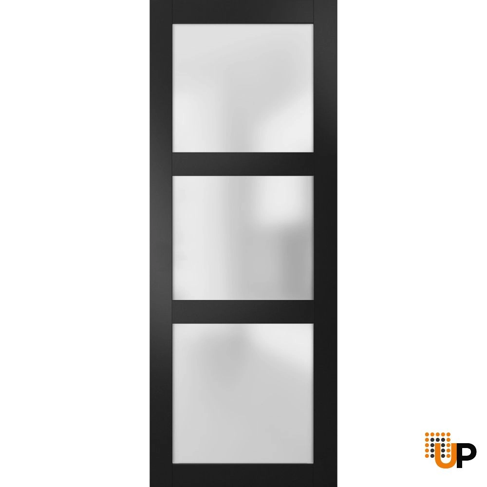Single solid core luxury interior door slab with frosted glass | Lucia 2552 Black Matte | 18 x 80 photo#1