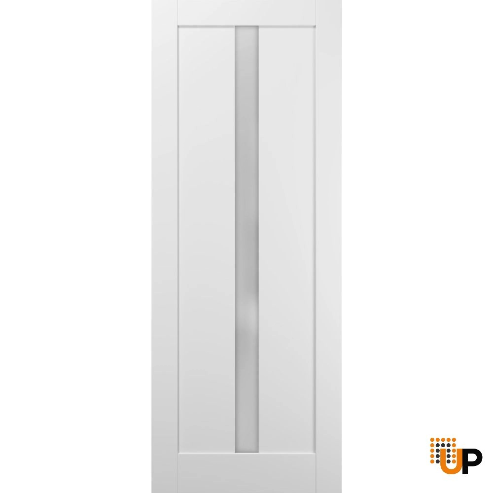 Single mdf interior door slab with frosted glass | Quadro 4112 White | 18 x 80 photo#1